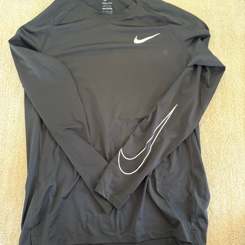 Nike Men's Black Long Sleeve Tee with White Accents